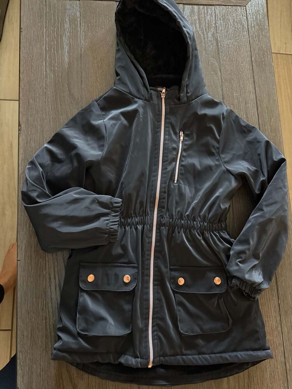 Penelope Mack Black Faux Fur Lined Hooded Parka Jacket Girls Size 12